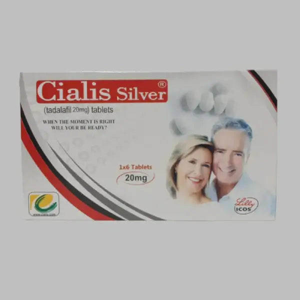 Cialis silver Best Erection Tablets packaging showing dosage and couple smiling.
