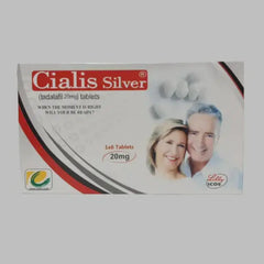 Cialis silver Best Erection Tablets packaging showing dosage and couple smiling.