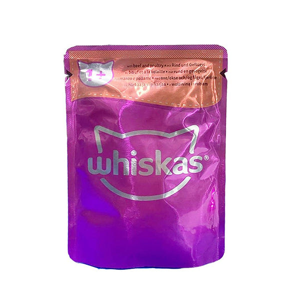 Whiskas 1+ Adult Beef and Poultry Wet Food Pouch, 85g